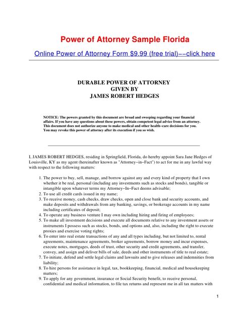 Act 424englishall amendment up to march 1985. Power of Attorney Sample Florida