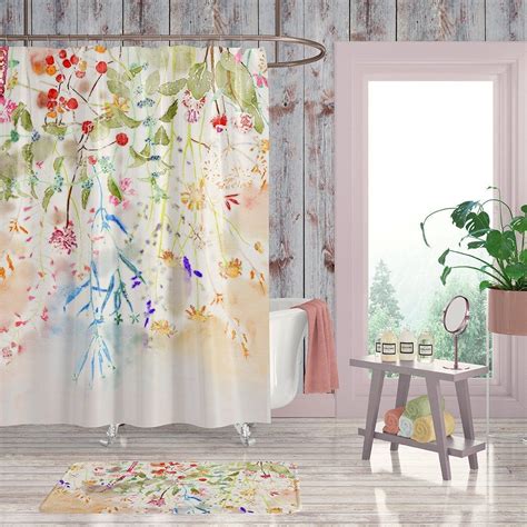 Watercolor Floral Extra Long Shower Curtain Floral Shower