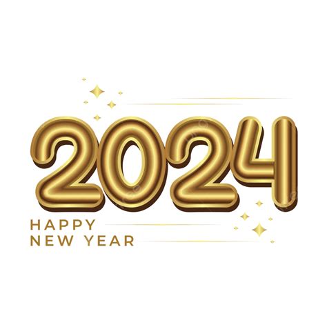 Happy New Year 2024 Typography Hand Drawn Concept With Golden Color