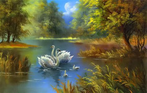 Free Download Swan Lake Painting Wallpapers 1211x768 For Your Desktop