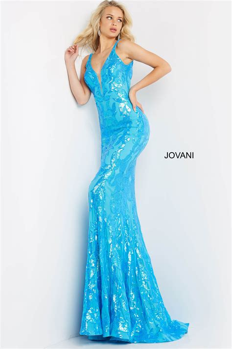 Jovani 3263 Sequin Plunging Neck Embellished Prom Dress