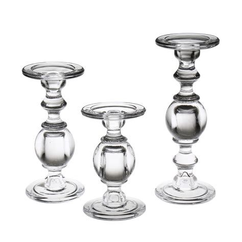 Signals Glass Pillar Candle Holders Set Of 3 Clear Solid Glass