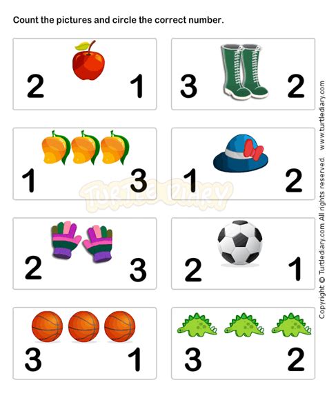 Counting Numbers 1-3 Worksheets For Kindergarten