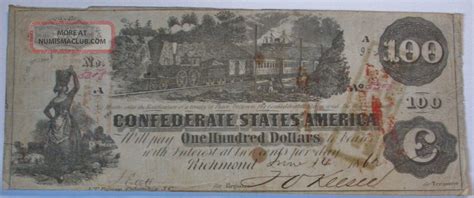 The old 1864 confederate $20 bill was part of the seventh series of notes authorized by the confederate states of america. 1862 $100 Dollar Confederate Us Bank Note Civil War Money Currency 4