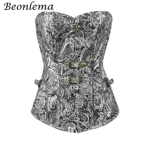 beonlema women overbust punk sexy corset silver steampunk retro bustiers korse body modeling