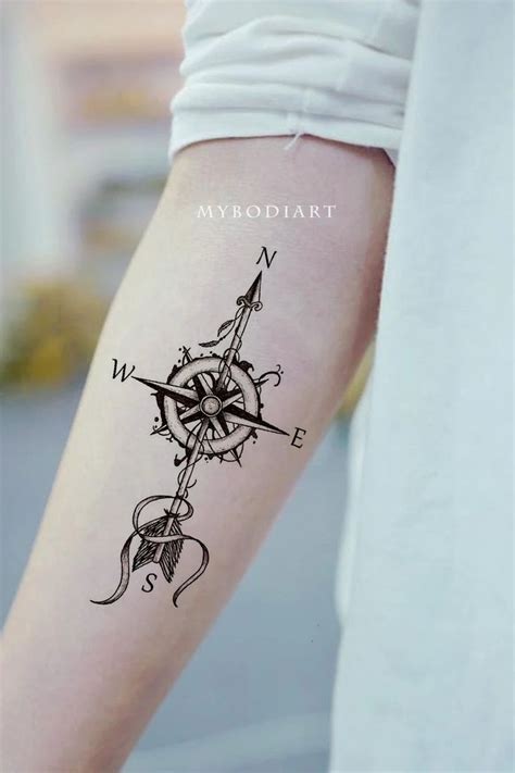 Wanderlust Compass Arrow Temporary Tattoo Tattoos Temporary Tattoo