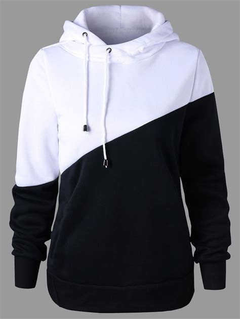 two tone drawstring neck hoodie black and white hoodies stylish hoodies hoodies