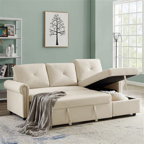 Buy Merax 83” Linen Sofa Bed Convertible Sectional L Shape Corner Couch