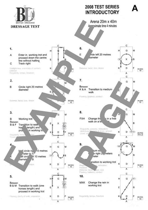Preliminary British Dressage Test Individual Sheets With Diagrams