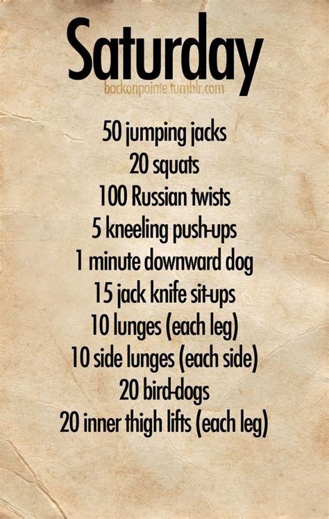 Tuesday Workout Motivation Saturday Workout Daily Workout Plan