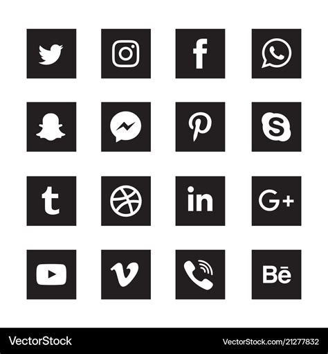 Social Media Black Square Icons Set Royalty Free Vector