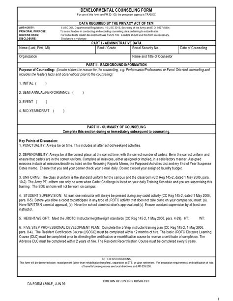 Psg Initial Counseling Example 14 Printable Da Form 4856 Initial