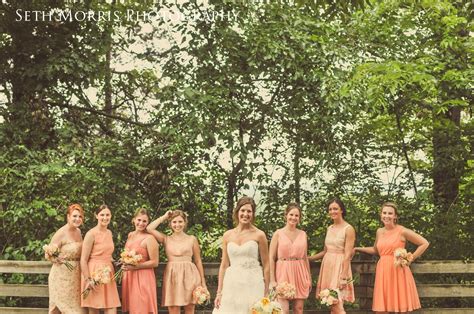 Coral Bridesmaids Starved Rock Lodge Wedding Reception Photographer Utica Illinois Chicagoland