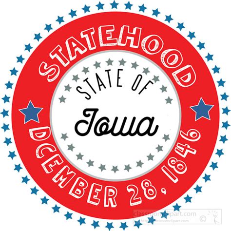 Iowa State Clipart Date Of Iowa Statehood 1846 Round Style With Stars