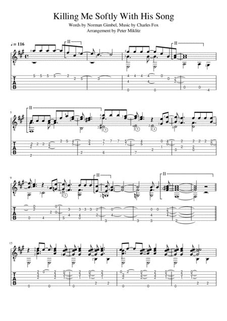 Killing Me Softly With His Song Sheet Music Roberta Flack Solo Guitar