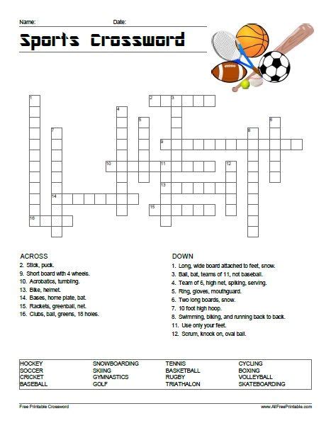 Free Printable Sports Crossword In 2021 Sports Crossword Crossword