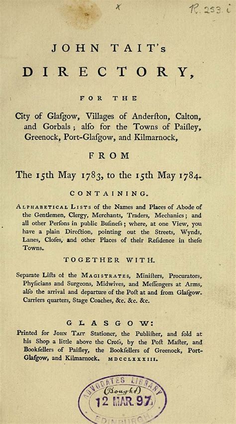 11 Facsimile Title Page Towns Glasgow 1783 John Taits