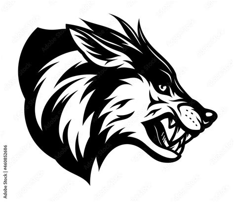 Vector Illustration Of Black And White Wolf Head Side View Stock