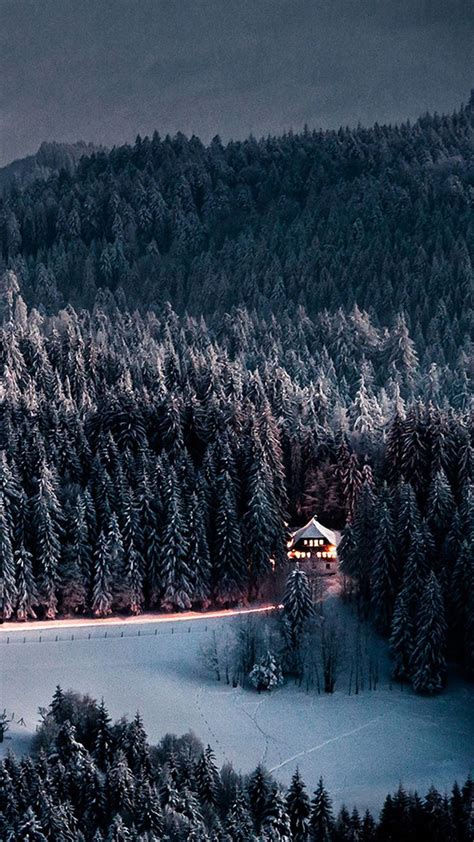 Free Download Winter Snow Forest Chalet Retreat Iphone Wallpaper