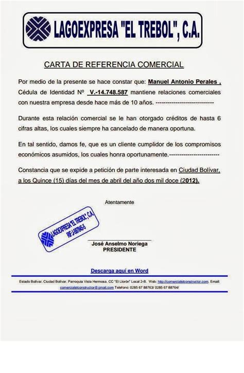 Carta Recomendacion Comercial Cliente Peter Vargas Ejemplo De Carta