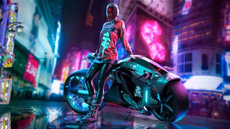 1920x1080 Cyberpunk Scifi Girl With Motorcycle Laptop Full
