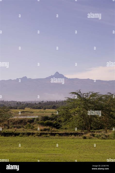 Grassy Area In Front Of Mt Kenya Laikipia County Nanyuki Kenya Stock