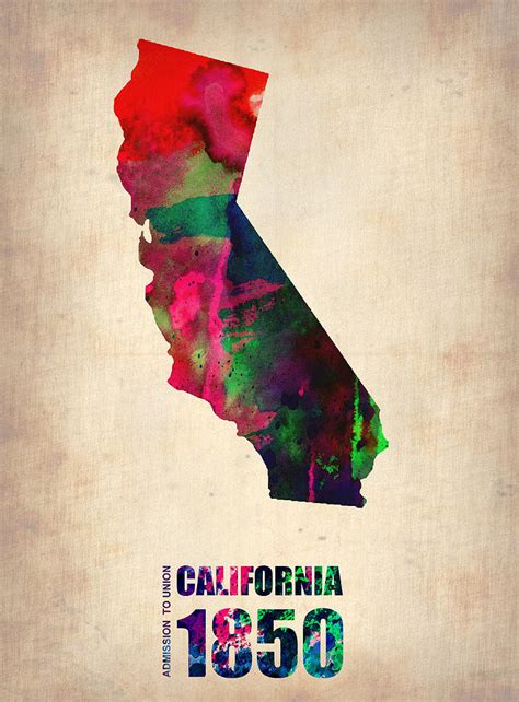 California Watercolor Map Digital Art By Naxart Studio Fine Art America