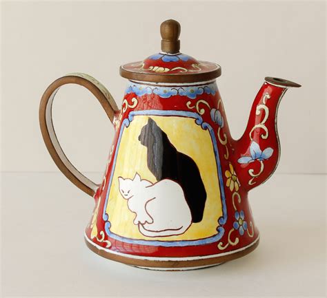 Miniature Enamel Teapot Two Cats Kelvin Chen Cynthias Attic Direct