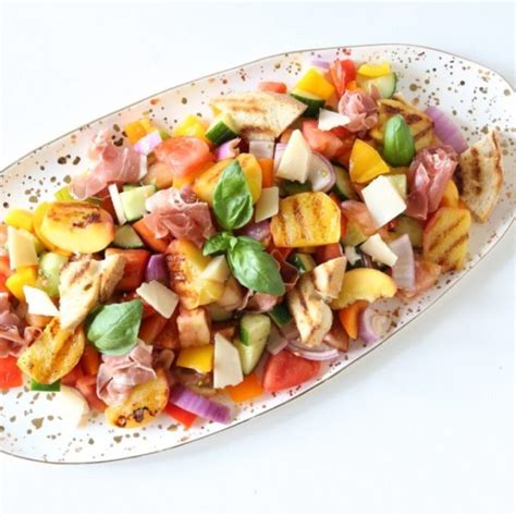 Grilled Peach Panzanella Salad Joy Oliver