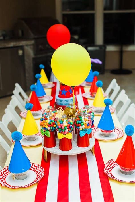 circus party table from the greatest showman circus birthday party on kara s party ideas