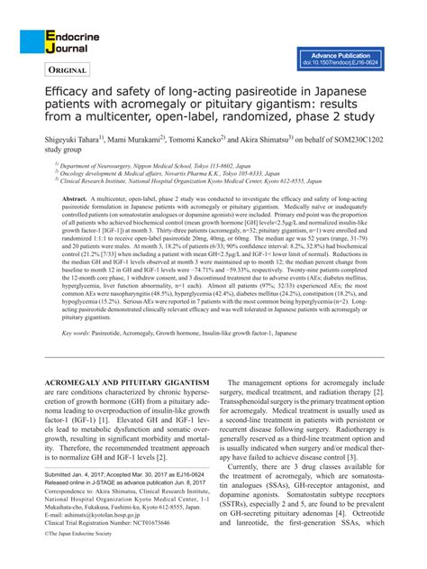 pdf efficacy and safety of long acting pasireotide in japanese patients with acromegaly or