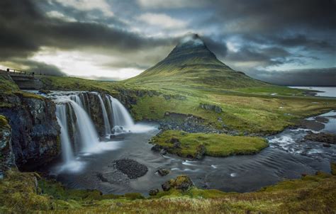 Wallpaper Clouds River Mountain Waterfall The Volcano Iceland
