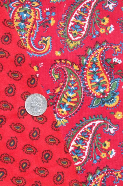 Retro Vintage Paisley Print Fabric Lot Bohemian Gypsy Red And Jewel Colors