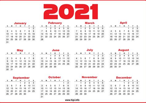 Yearly Calendar 2021 Printable Printable World Holiday