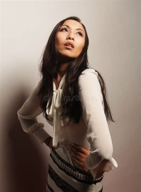 Fashion And People Concept Beautiful Young Asian Woman Model With Long Hair Posing In