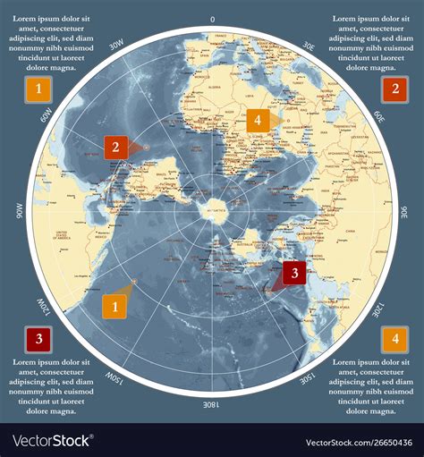 World Map In Polar Projection Antarctic Center Vector Image
