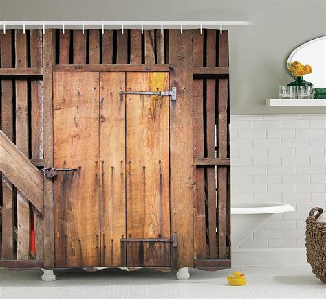 Wooden Barn Door Shower Curtain Rustic Rural Vertical Barns House