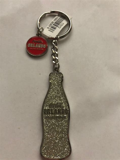 Authentic Coca Cola Coke Orlando Silver Glitter Bottle Metal Keychain