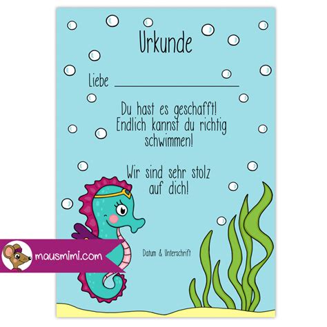 Urkunde Seepferdchen Schwimmer schwimmen lernen ...