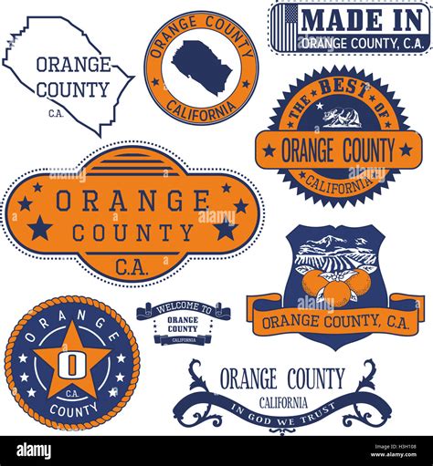 Orange County California Set Of Generic Stamps And Signs Including