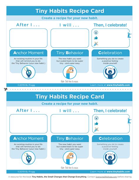 Tiny Habits Recipe Card Tiny Habits Recipe Card Create A Recipe For