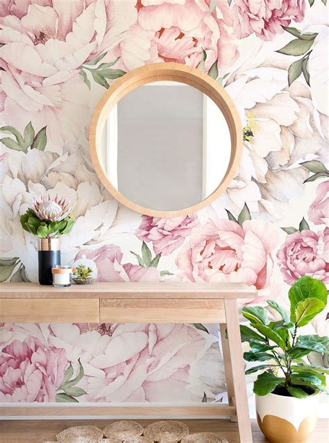 Peony Flower Mural Wallpaper Mixed Pink Watercolor Peony Etsy