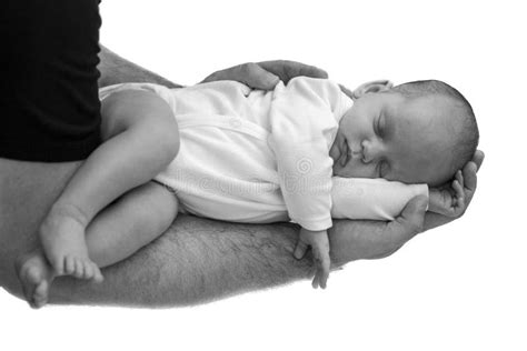 Father Holding Sleeping Newborn Baby On His Hand Stock Image Image Of