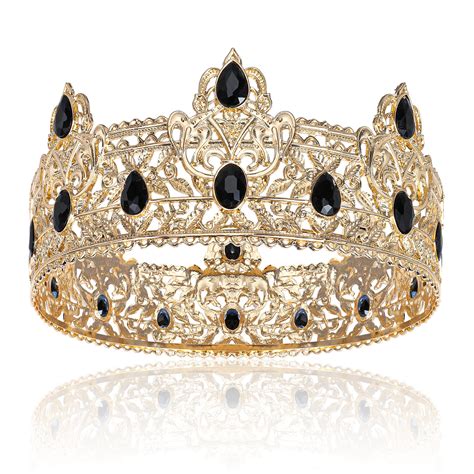 Buy Gold King Crowns For Men Royal Crown With Black Rhinestone