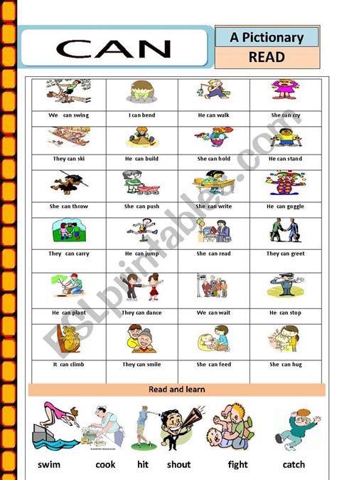 Actions Can Ability Esl Worksheet By Jhansi