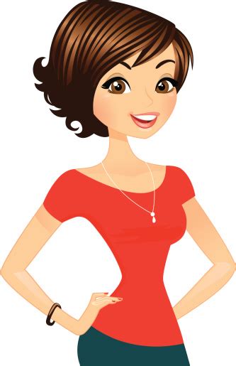 Pretty Женщина В Красной Рубашке — стоковая векторная графика и другие