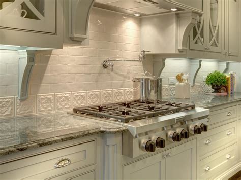 Kitchen With White Brick And Decorative Tile Backsplash