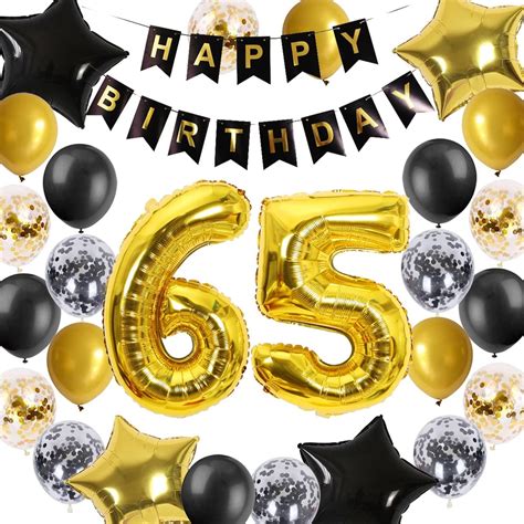 65th Birthday Decorations Black Gold For Men Women 65th