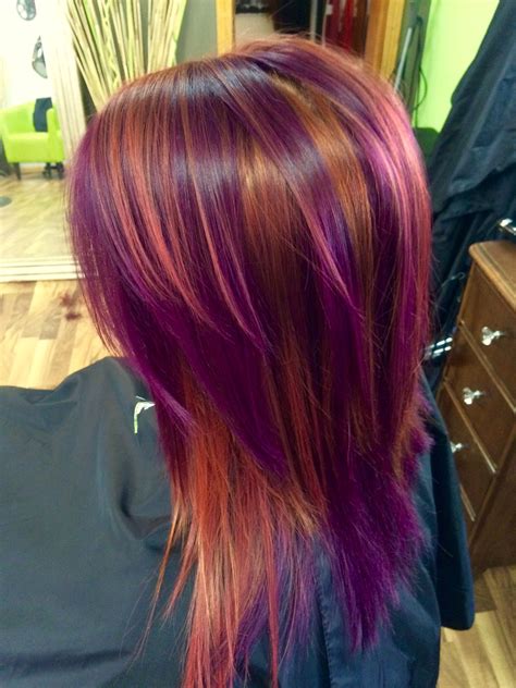 Red Hair With Purple Peekaboo Highlights