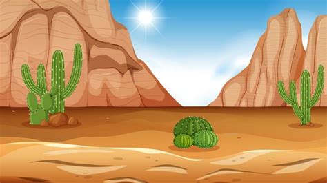 Descargar Una escena del desierto durante el día gratis Arte vectorial Sol y nubes